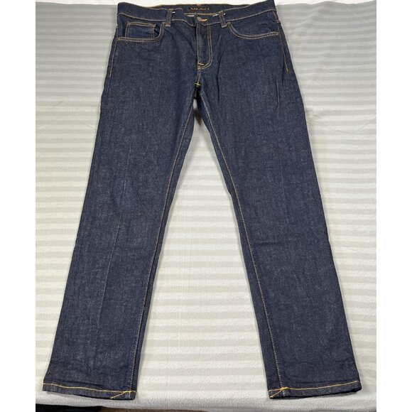Nudie Jeans Co Lean Dean Jeans Mens 36x32 Dark Indigo Dry 16 Dips Made in Italy - Picture 1 of 16